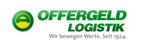 Logo for OfferGeld Logistik with a green circular emblem and the slogan 'Wir bewegen Werte. Seit 1924.'