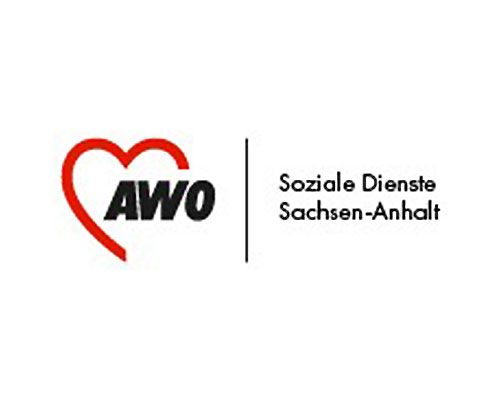 AWO logo: red heart outline on the left, bold 'AWO' text, a vertical bar, and the words 'Soziale Dienste Sachsen-Anhalt' on the right.