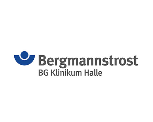 Bergmannstrost BG Klinikum Halle logo with a blue semicircle emblem and the text 'Bergmannstrost' and 'BG Klinikum Halle'
