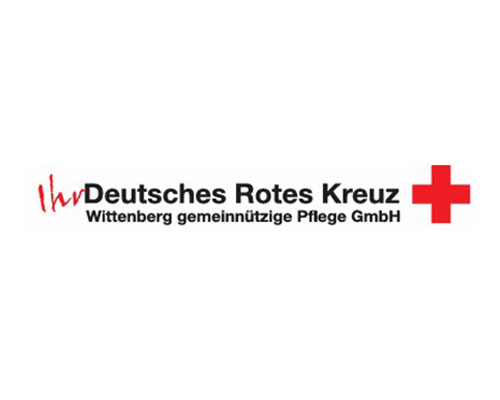 Logo of the Deutsches Rotes Kreuz—Wittenberg gemeinnützige Pflege GmbH, with a red cross emblem and black text.