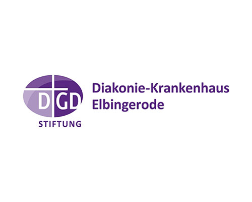 Logo for Diakonie-Krankenhaus Elbingerode Stiftung, featuring a purple circular emblem with the initials DGD and the organization name to the right.