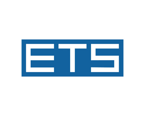 ETS logo in blue on a white background