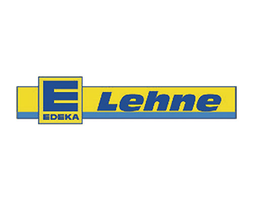 EDEKA Lehne logo: blue and yellow brand mark with a large 'E' in a square and the word Lehne beside it.