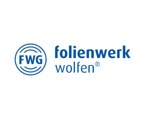 Logo for FWG Folienwerk Wolfen with a circular FWG emblem to the left and 'folienwerk wolfen' text to the right