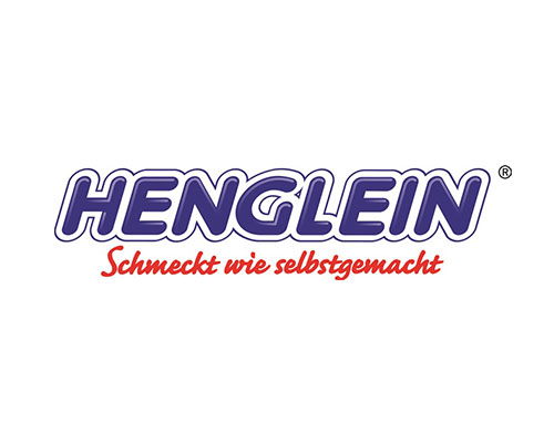 Henglein logo with blue outlined wordmark and red script slogan 'Schmeckt wie selbstgemacht'.