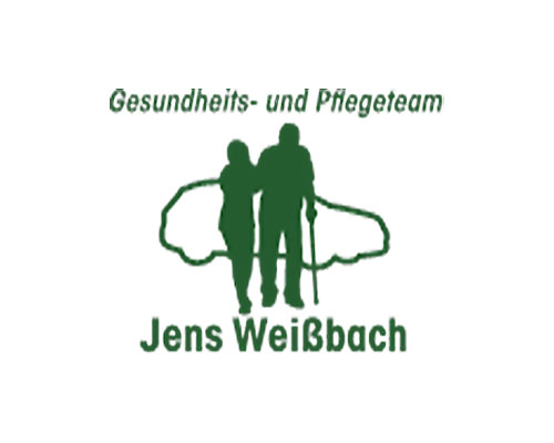 Logo for Gesundheits- und Pflegeteam Jens Weißbach with two green silhouettes in front of a cloud outline.