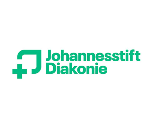 Johannesstift Diakonie logo in teal featuring a stylized medical cross emblem