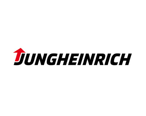 Jungheinrich logo: bold black wordmark with a red upward arrow accent on the left.