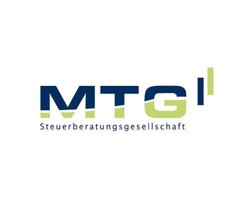 MTG Steuerberatungsgesellschaft logo in blue and green with stylized letters MTG and a vertical green bar