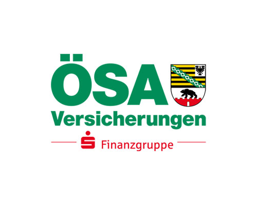 ÖSA Versicherungen Finanzgruppe logo with green 'ÖSA' text and a shield emblem on the right.