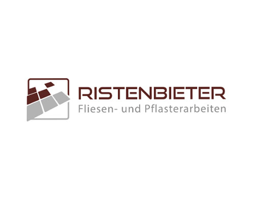 Logo for Ristenbieter Fliesen- und Pflasterarbeiten, featuring a square icon with red and gray tiles and the company name.