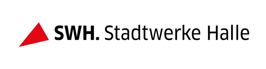SWH. Stadtwerke Halle logo with a red triangular mark to the left of the wordmark.