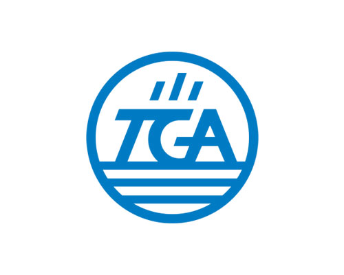 Blue circular TGA logo featuring the letters 'TGA' with horizontal wave lines beneath.