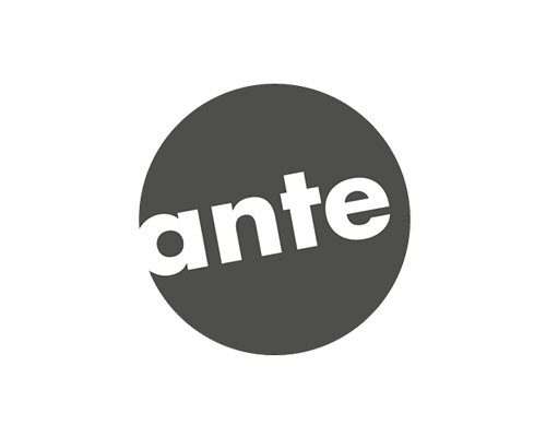 Logo with the word 'ante' in white letters diagonally across a dark gray circle.